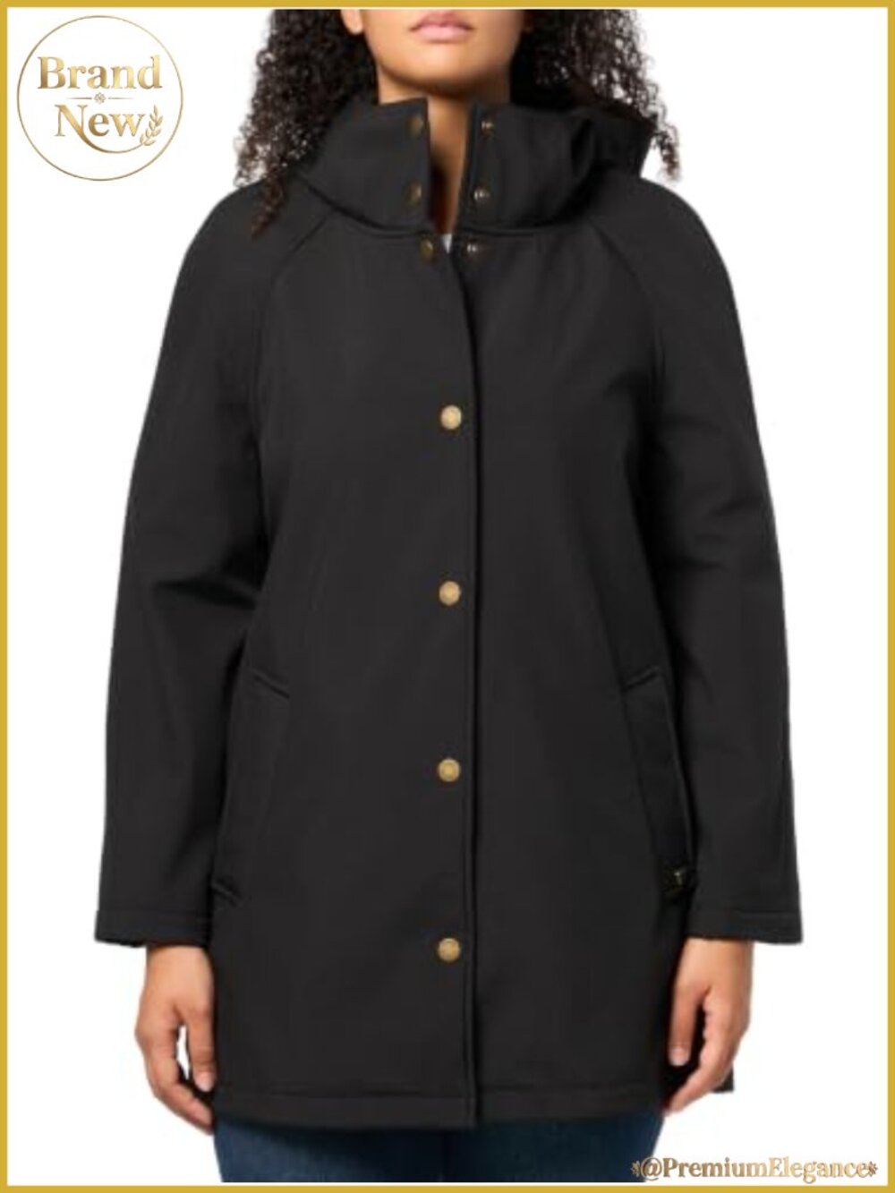 Snap Front Softshell Aline Raincoat Long Sleeve Womens Casual Jacket